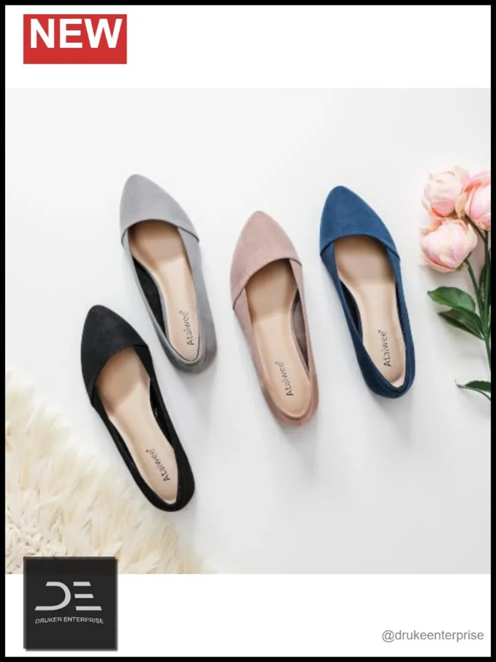 Wide Width Pointed Ballet Flats Faux Suede Slip On Anti Slip Sole